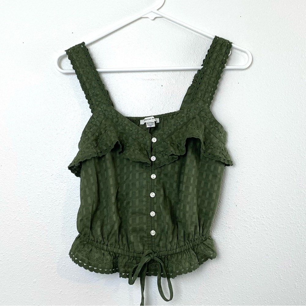 American Eagle Button Front Eyelet Lace Detail Crop Top - XS - Picture 2 of 15